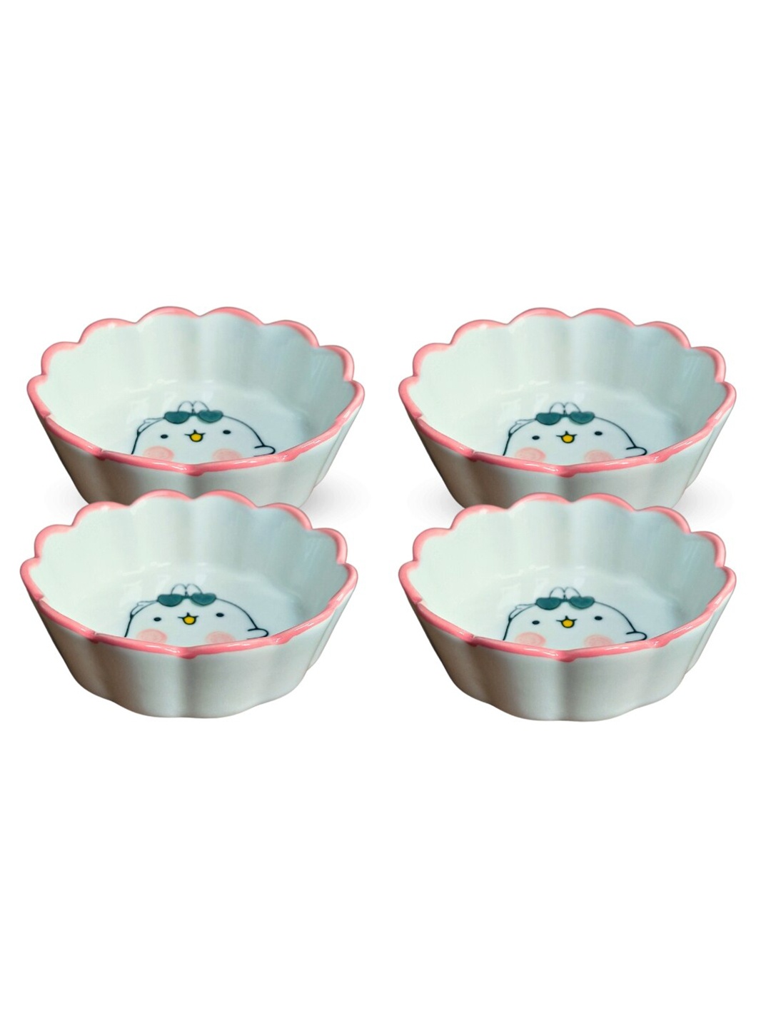 

YELONA Pink & White 4 Pieces Hand Painted Printed Porcelain Glossy Bowls 100 ml Each