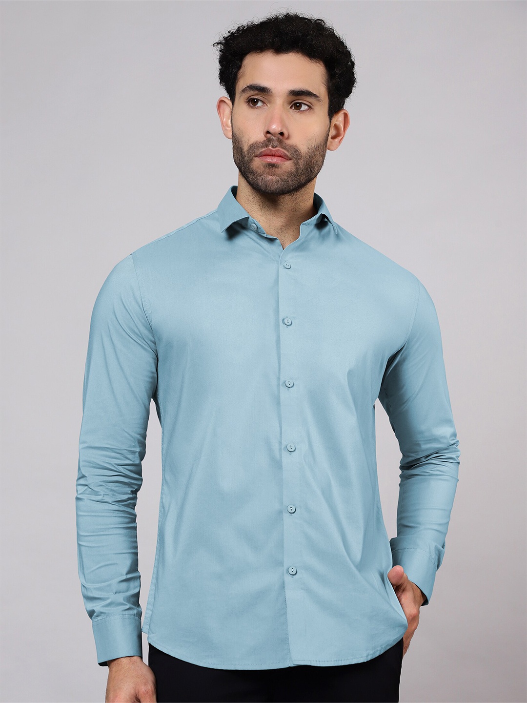 

Beyoung Spread Collar Cotton Casual Shirt, Blue