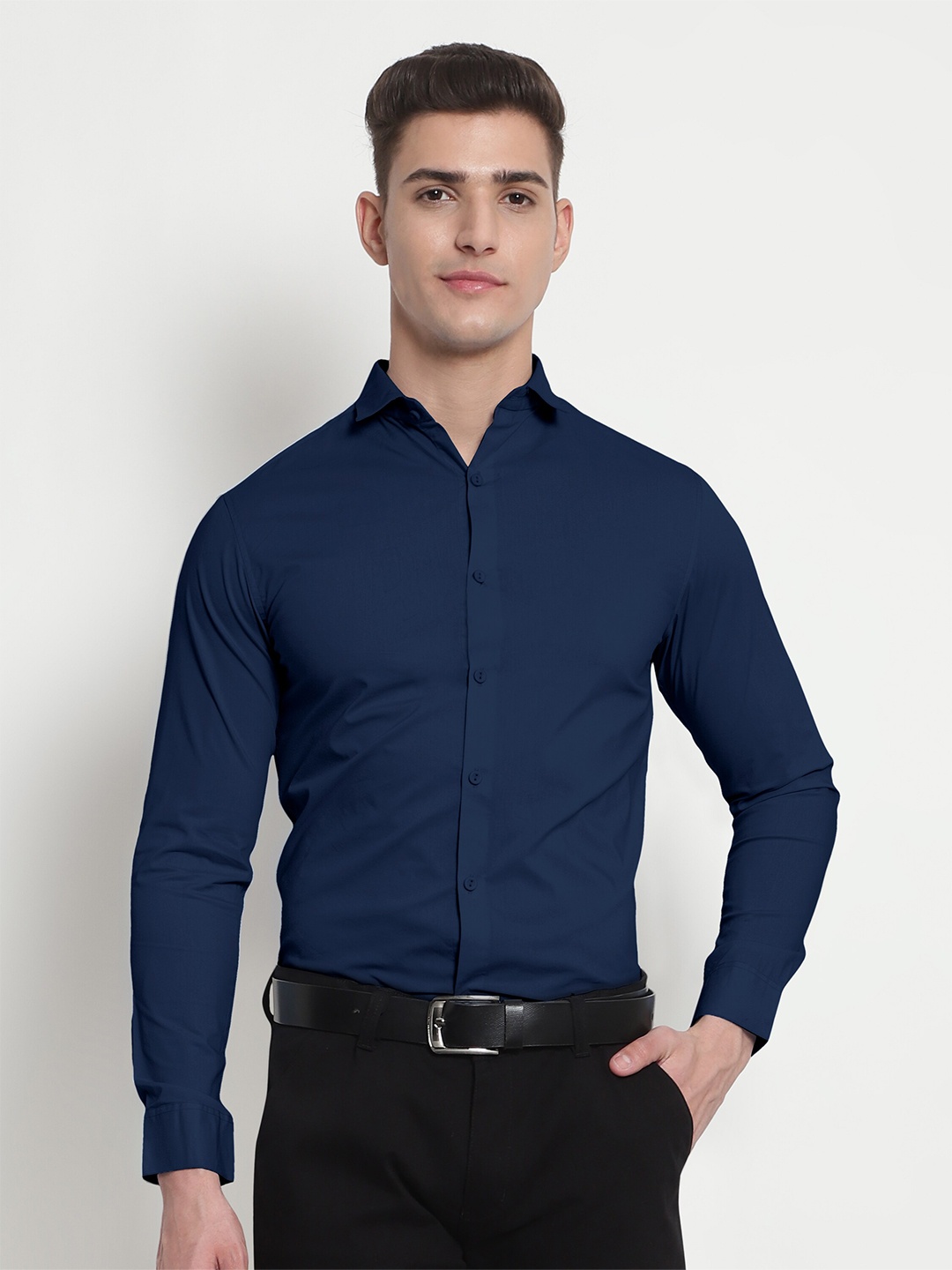 

Beyoung Spread Collar Opaque Cotton Formal Shirt, Navy blue