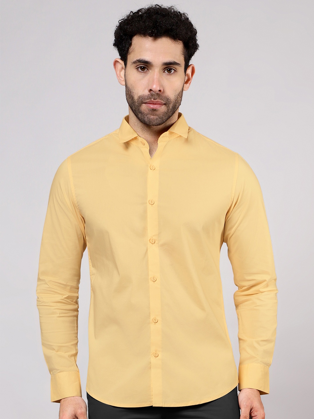 

Beyoung Spread Collar Opaque Cotton Formal Shirt, Yellow