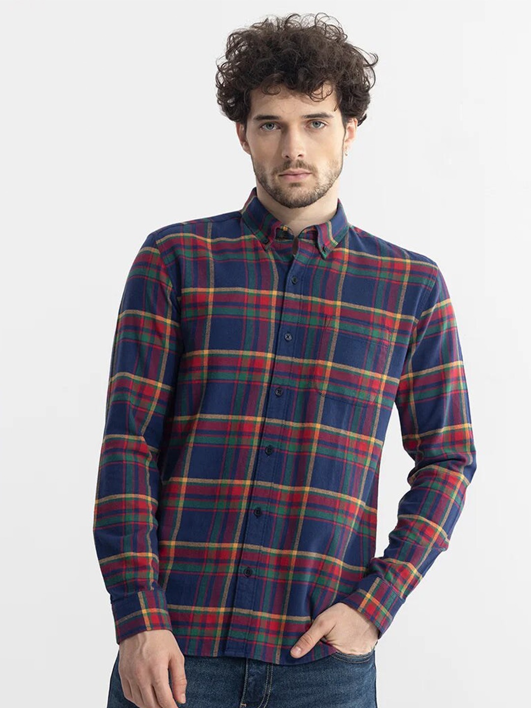 

Snitch Navy Blue & Red Checked Cotton Classic Slim Fit Opaque Casual Shirt