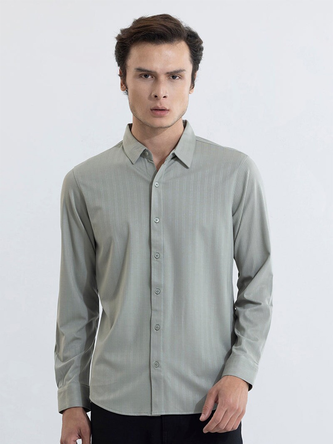 

Snitch Grey Vertical Striped Classic Slim Fit Opaque Casual Shirt