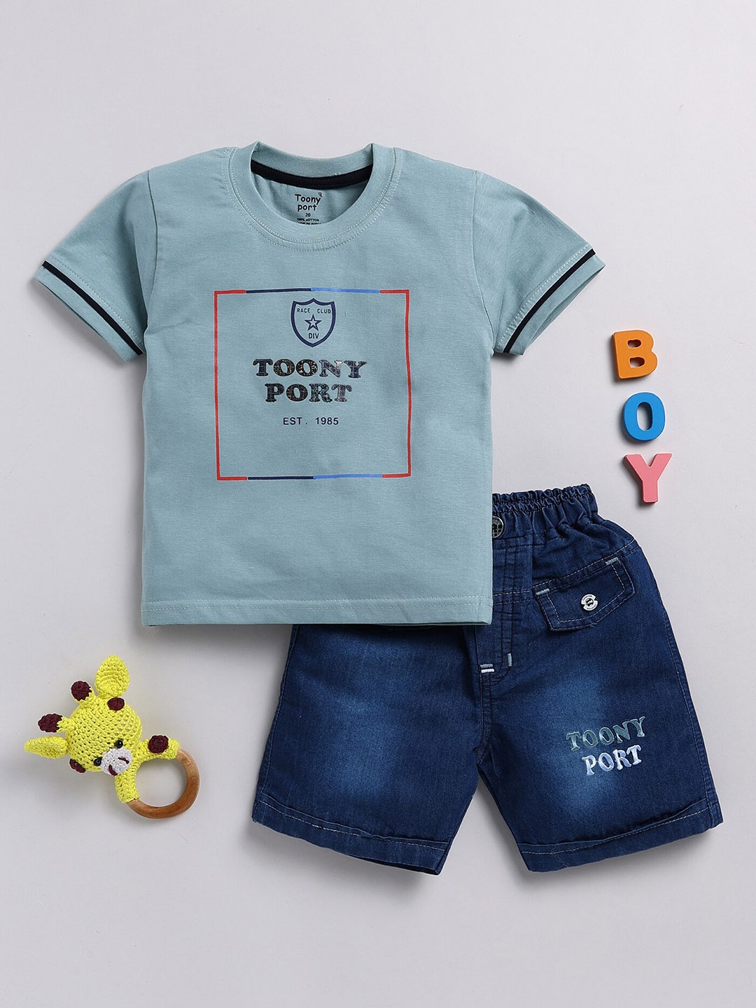 

Toonyport Infants Boys Printed Pure Cotton T-shirt With Shorts, Blue