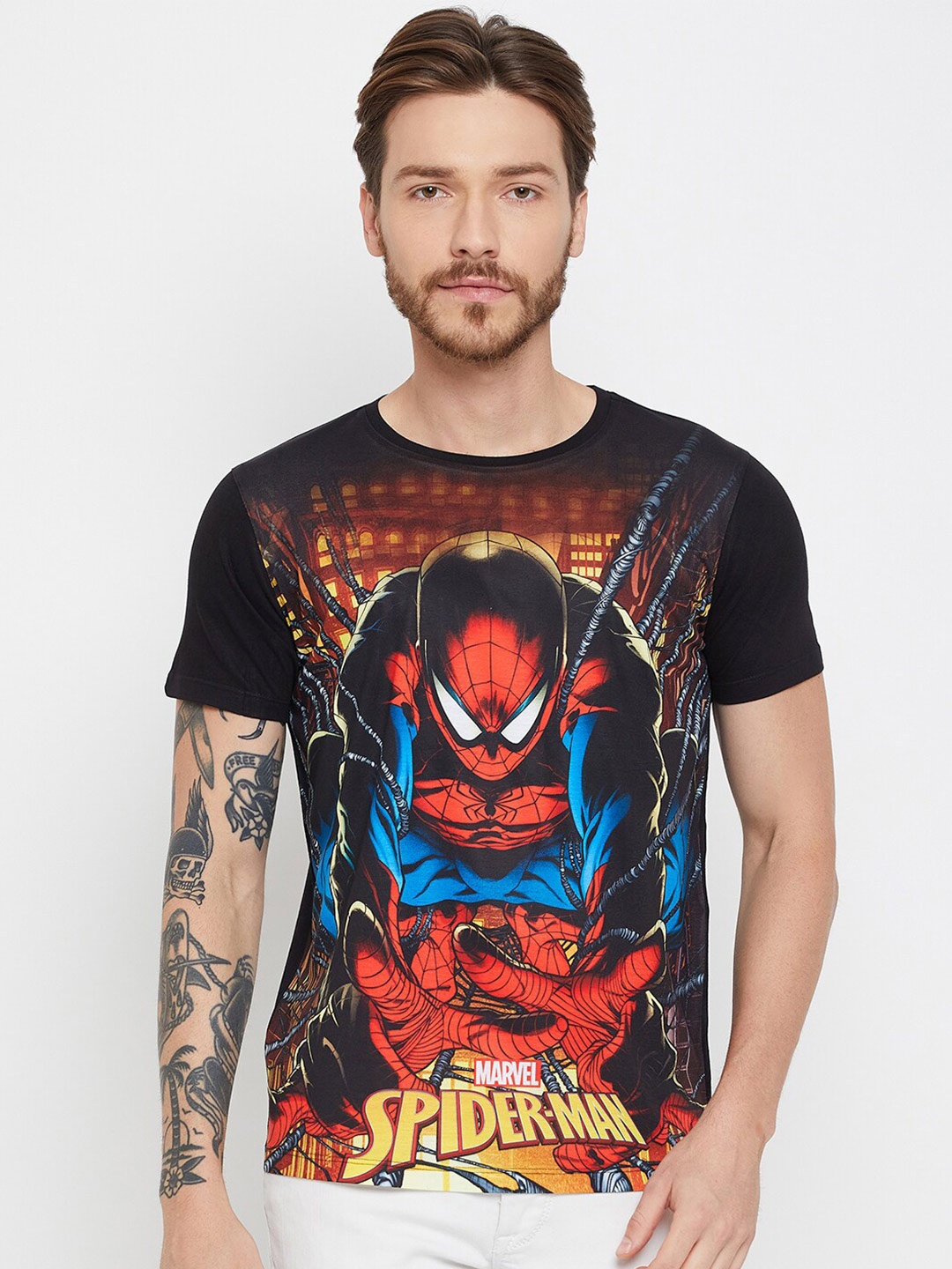 

Wear Your Mind Spider-Man Printed Round Neck T-shirt, Black