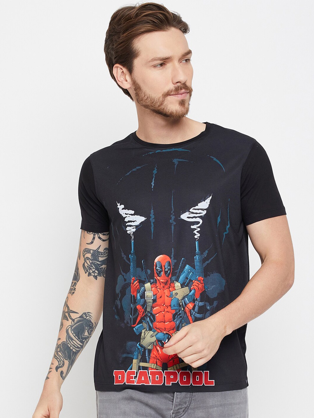 

Wear Your Mind Deadpool Printed Round Neck T-shirt, Black