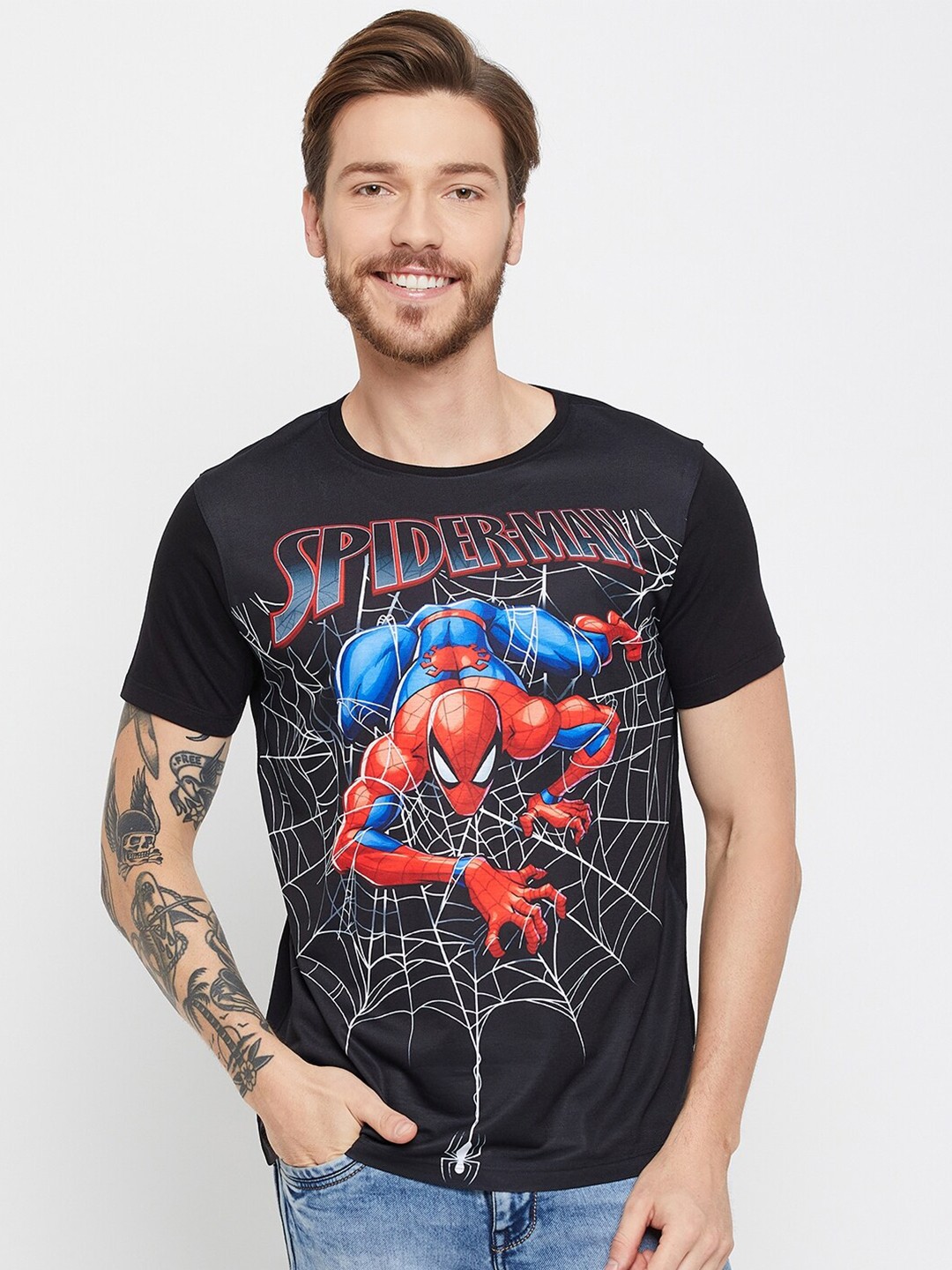 

Wear Your Mind SpiderMan Printed Round Neck T-shirt, Black