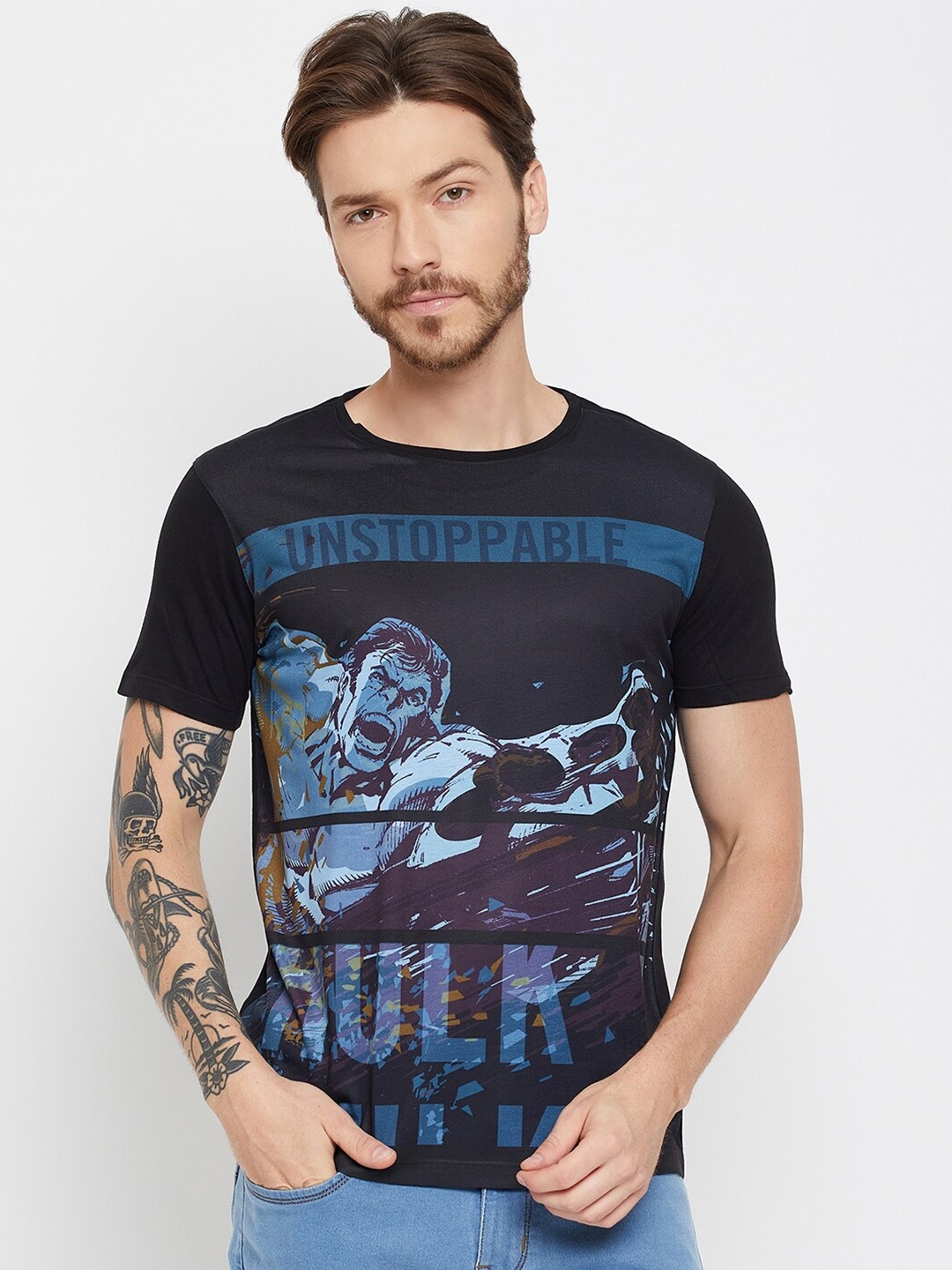 

Wear Your Mind Hulk Graphic Printed Round Neck T-shirt, Black