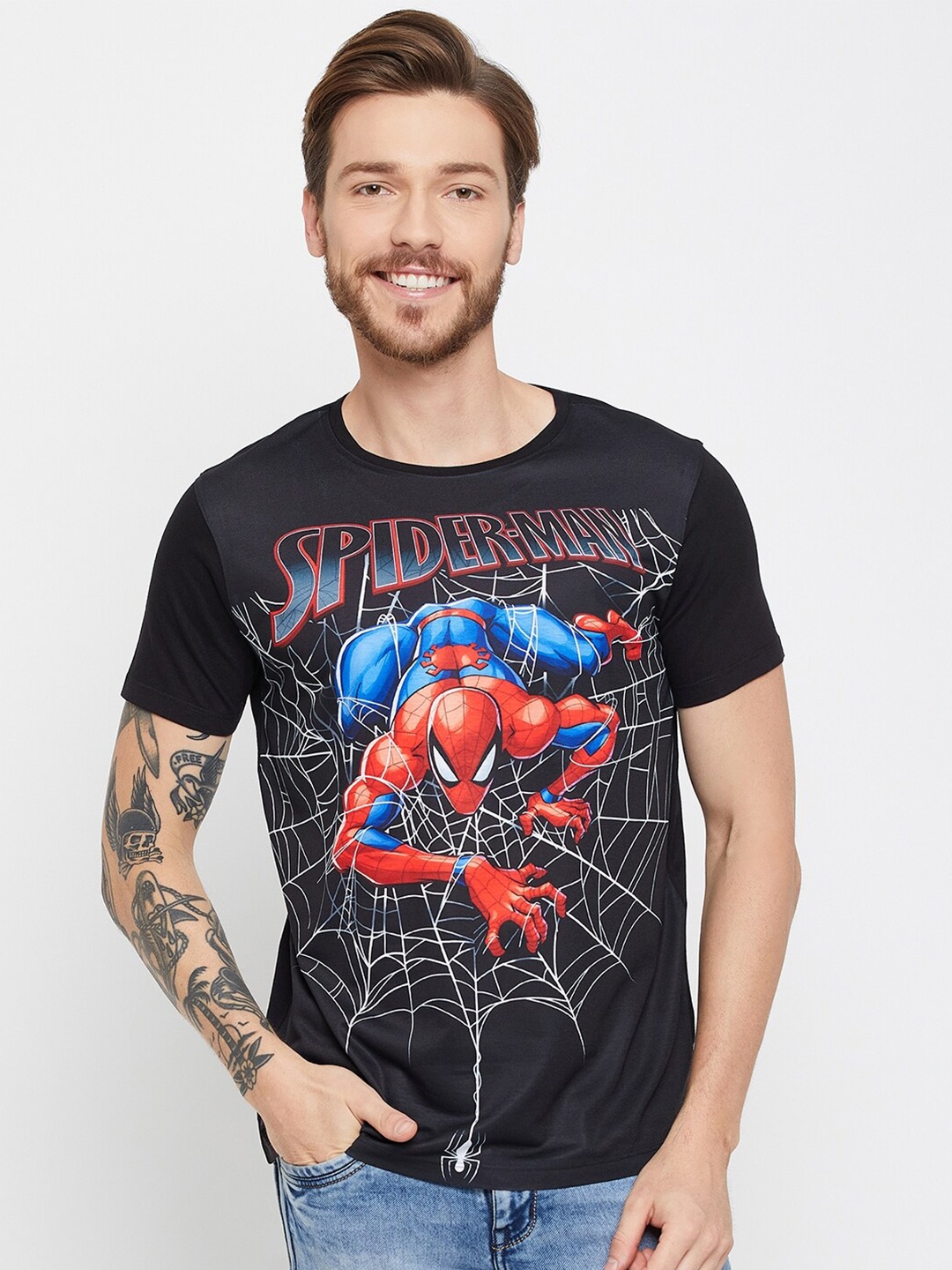 

Wear Your Mind SpiderMan Printed Round Neck T-shirt, Black