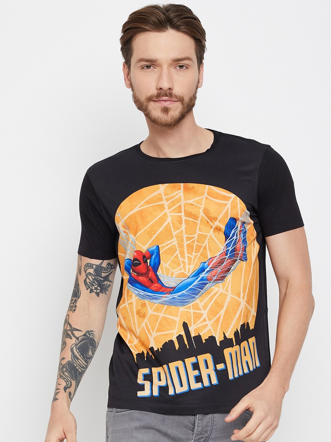 

Wear Your Mind SpiderMan Printed Round Neck T-shirt, Black