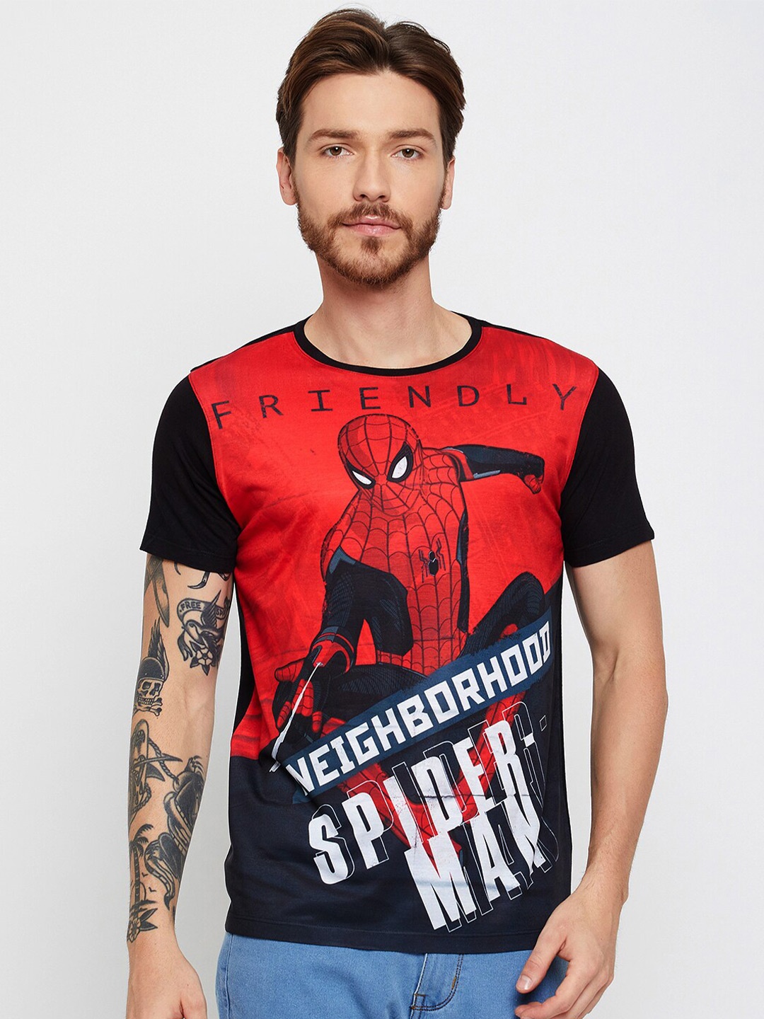 Wear Your Mind Spider Man Printed Round Neck T-shirt, Red
