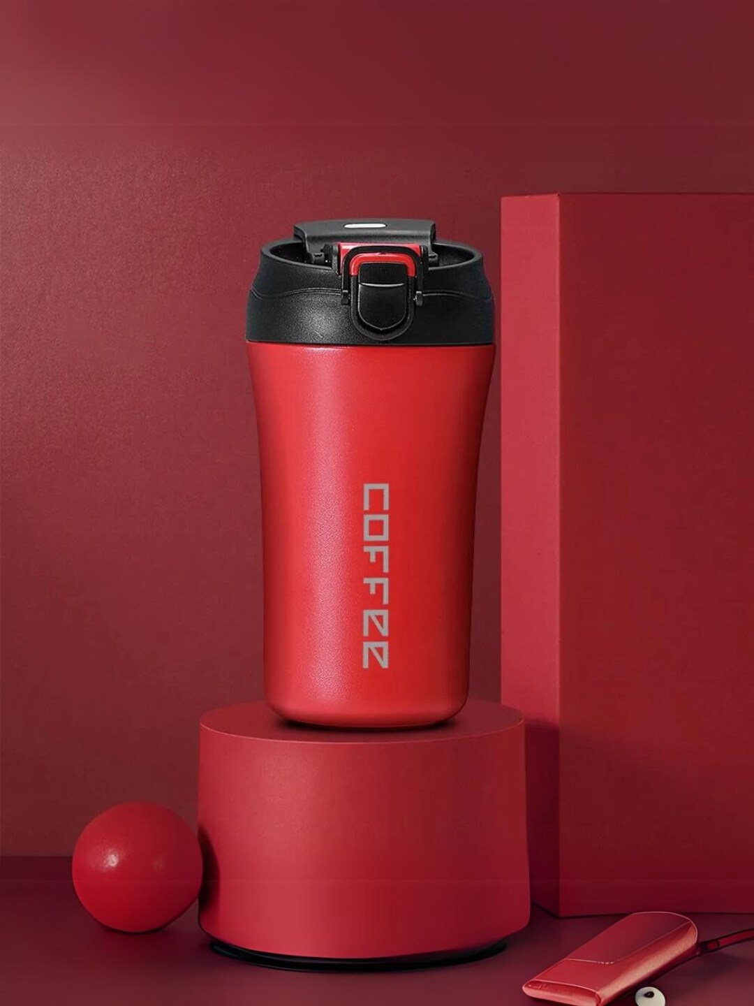 

YELONA Red Hot/Cold Stainless Steel Coffee Tumbler With Lid & Straw