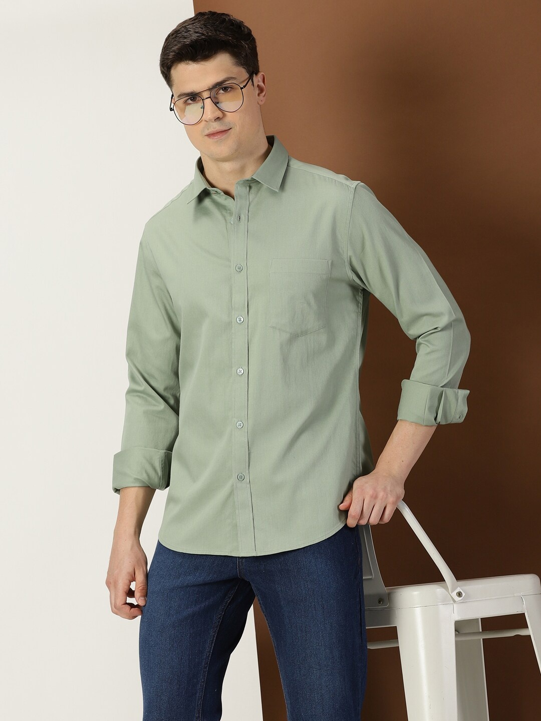 

INVICTUS Original Slim Fit Opaque Casual Shirt, Green