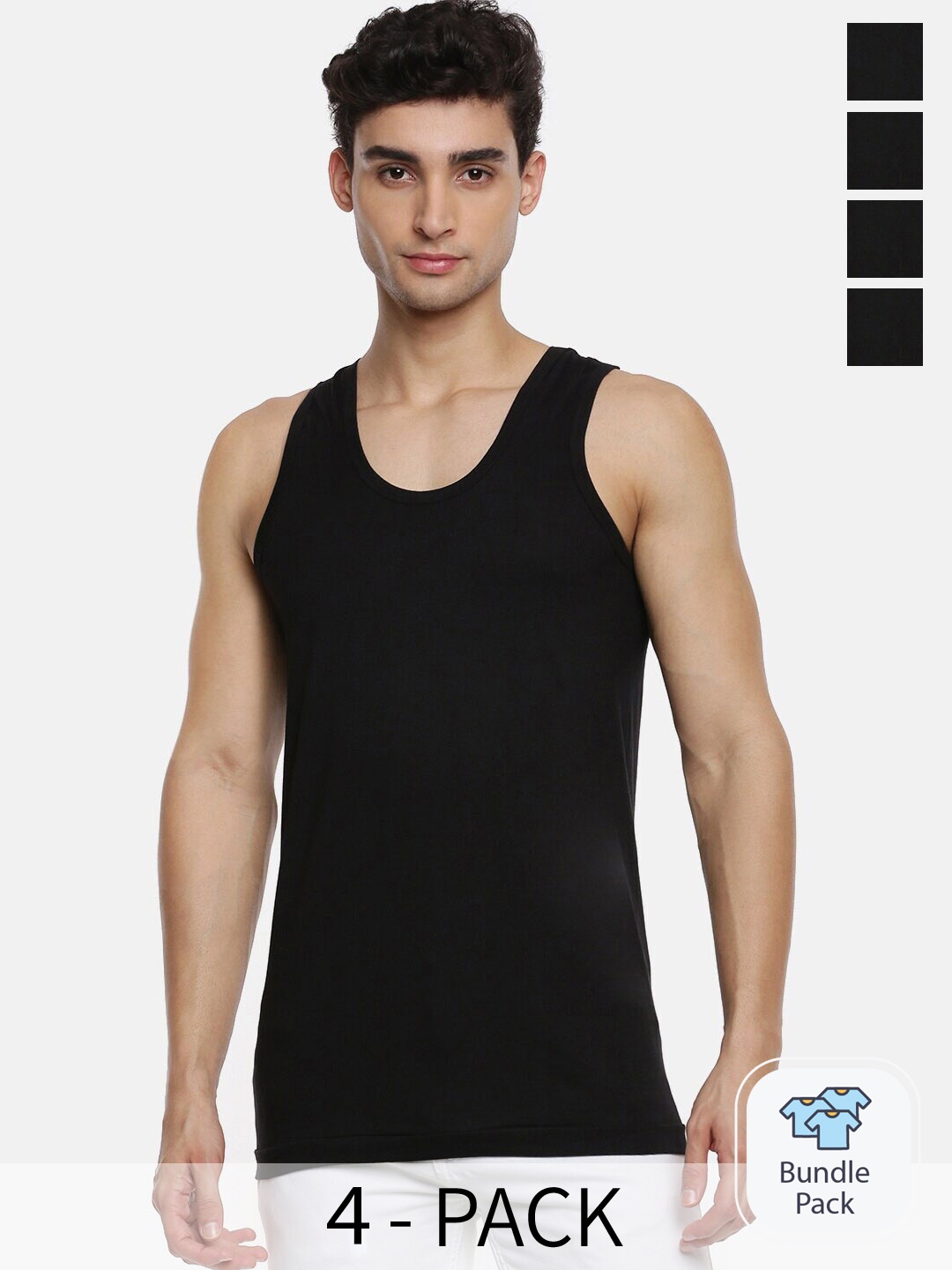

Ramraj Pack Of 4 Scoop Neck Pure Cotton Undershirt Innerwear Vests SukraRNBLK4PR, Black