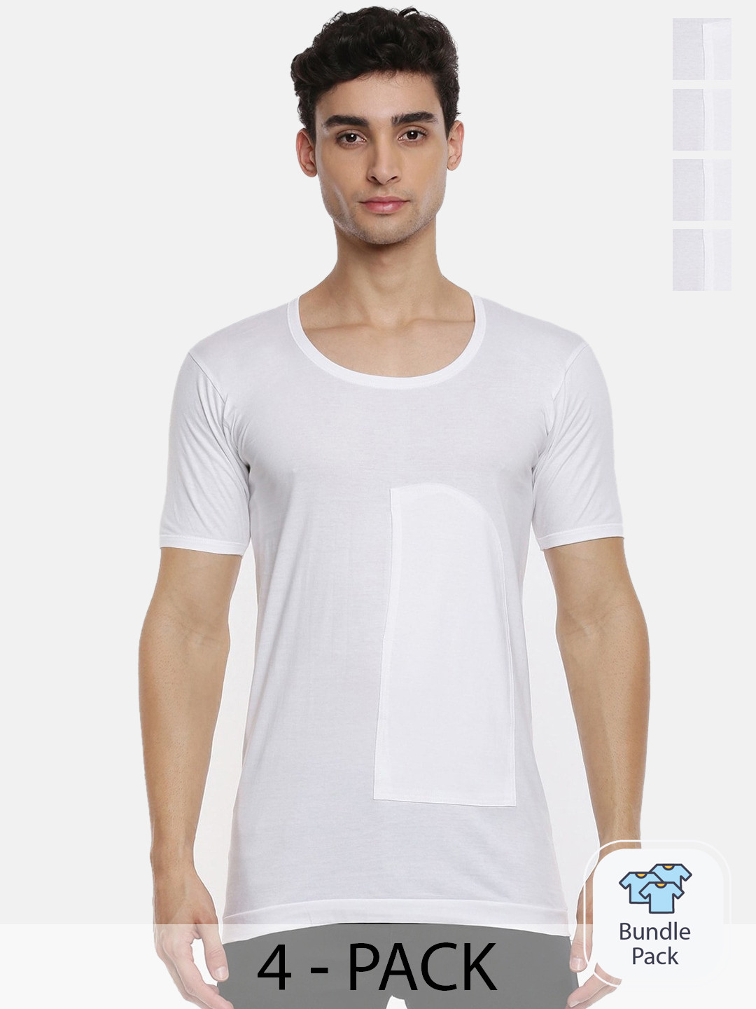 

Ramraj Pack of 4 Solid Half Sleeve Cotton Vest with Pocket, White