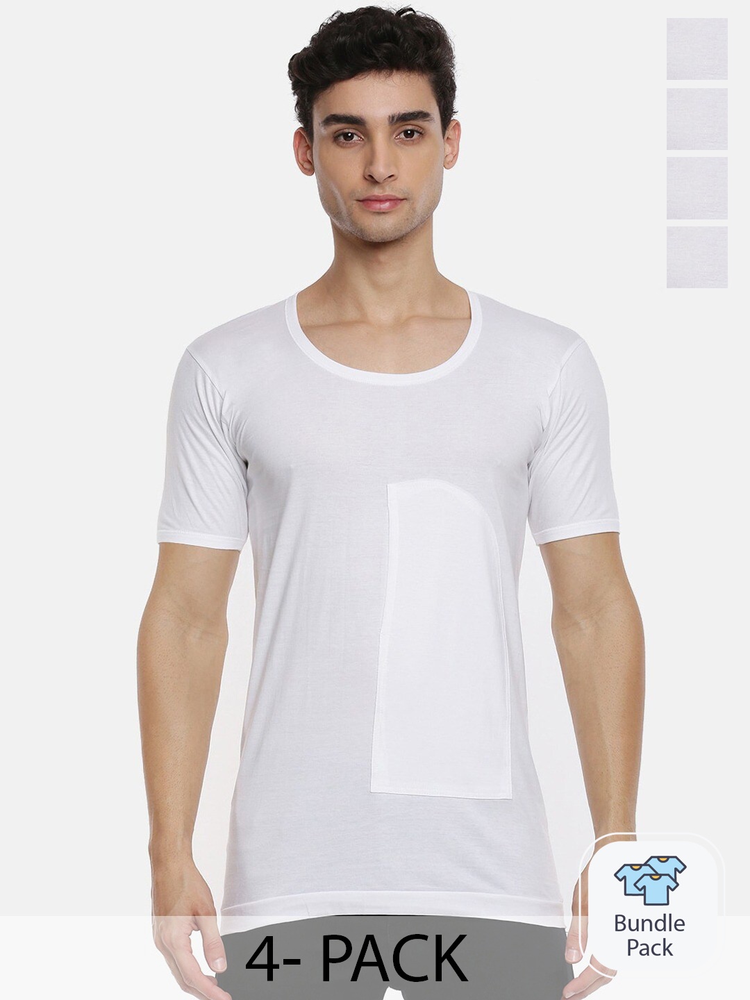 

Ramraj Pack of 4 Solid Half Sleeve Cotton Vest with Pocket, White