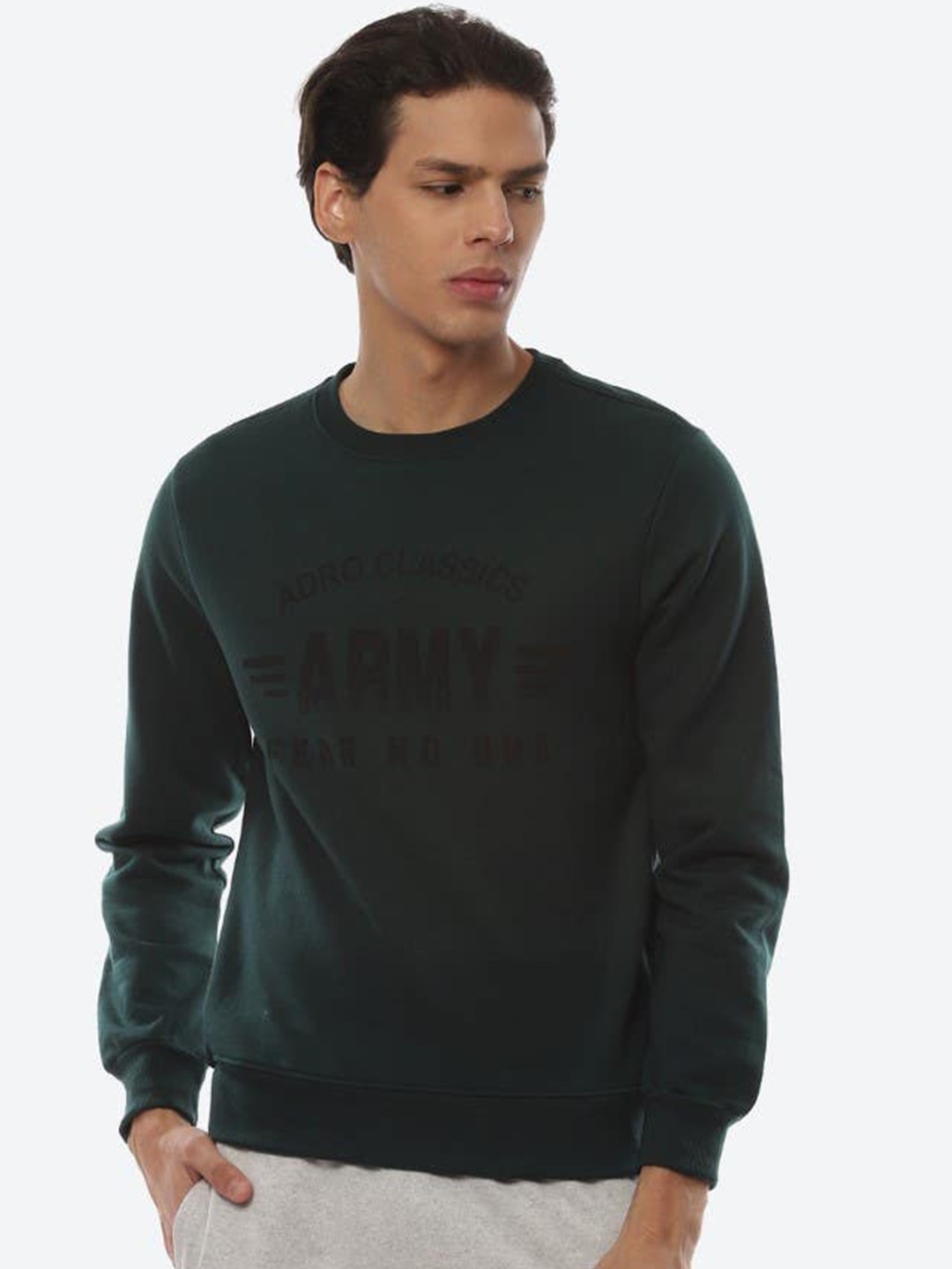 

2Bme Typography Printed Pullover Sweatshirt, Olive