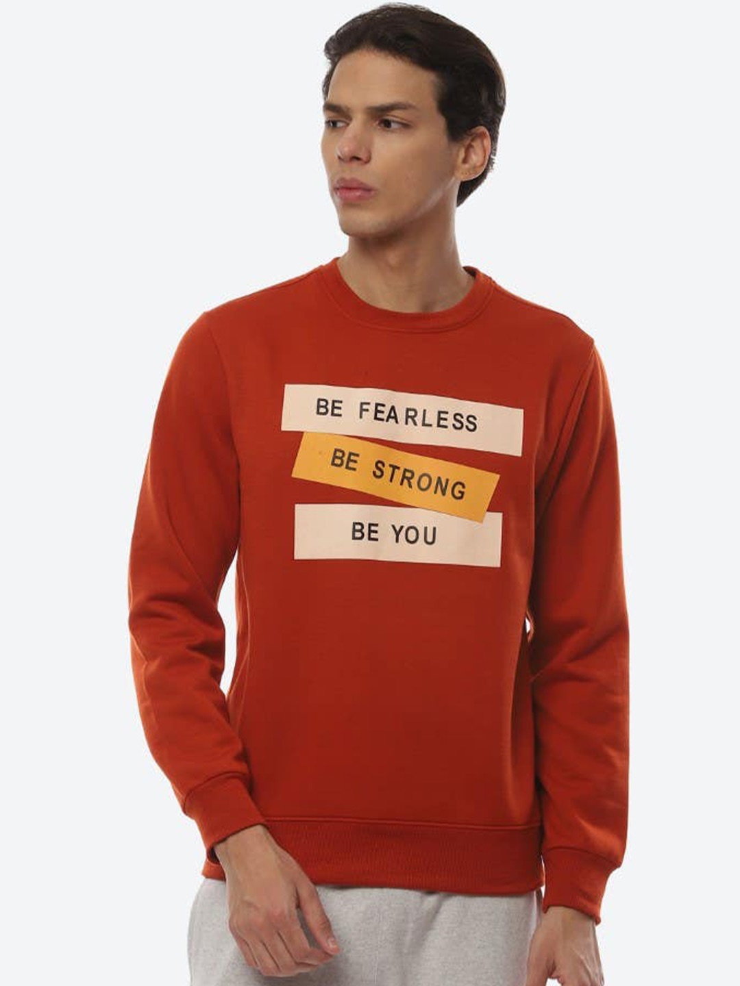 

2Bme Typography Printed Pullover Sweatshirt, Orange