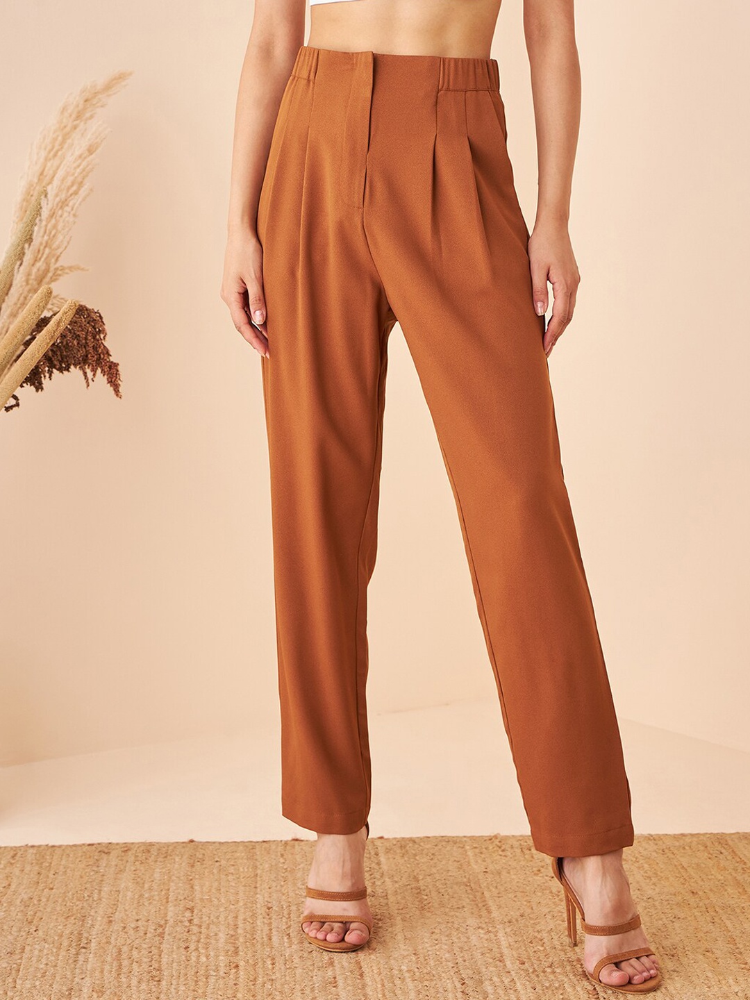 

Kibo Women Comfort High-Rise Pleated Trousers, Tan