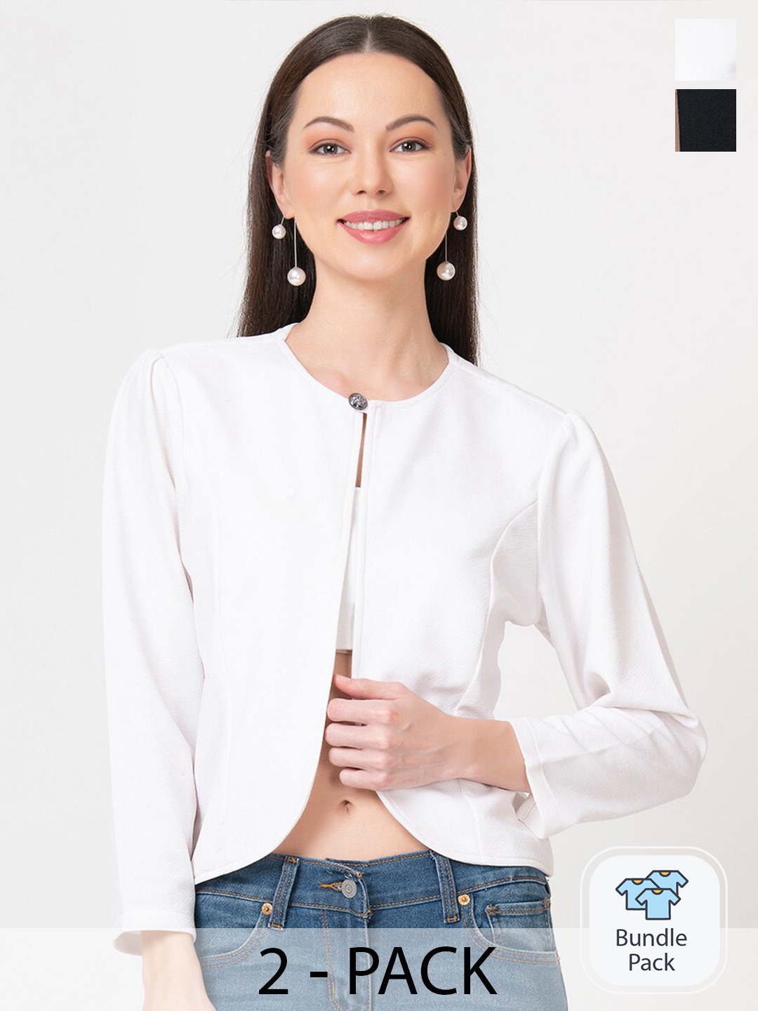 

urSense Pack Of 2 Open Front Crop Shrug, White