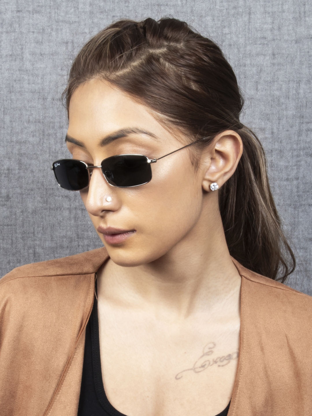 

Ted Smith Unisex Rectangle Sunglasses With UV Protected Lens, Grey