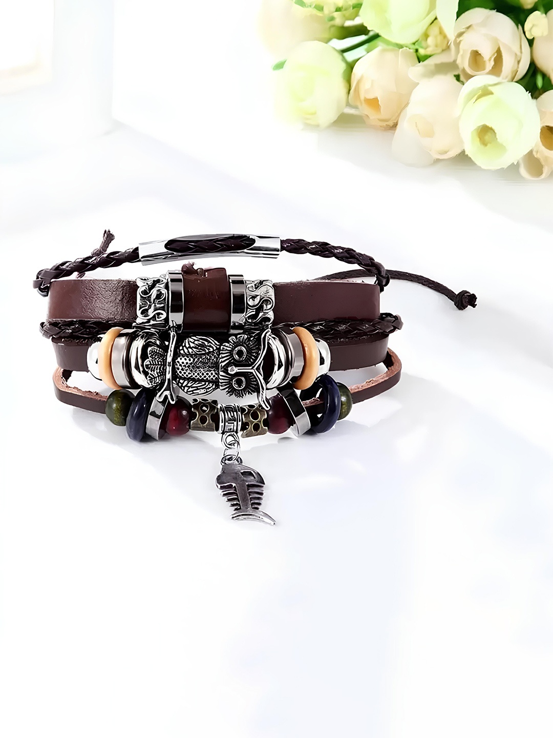 

KARISHMA KREATIONS Men Leather Multistrand Bracelet, Brown