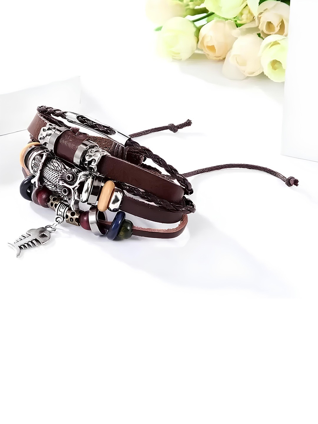 

KARISHMA KREATIONS Men Leather Multistrand Bracelet, Brown
