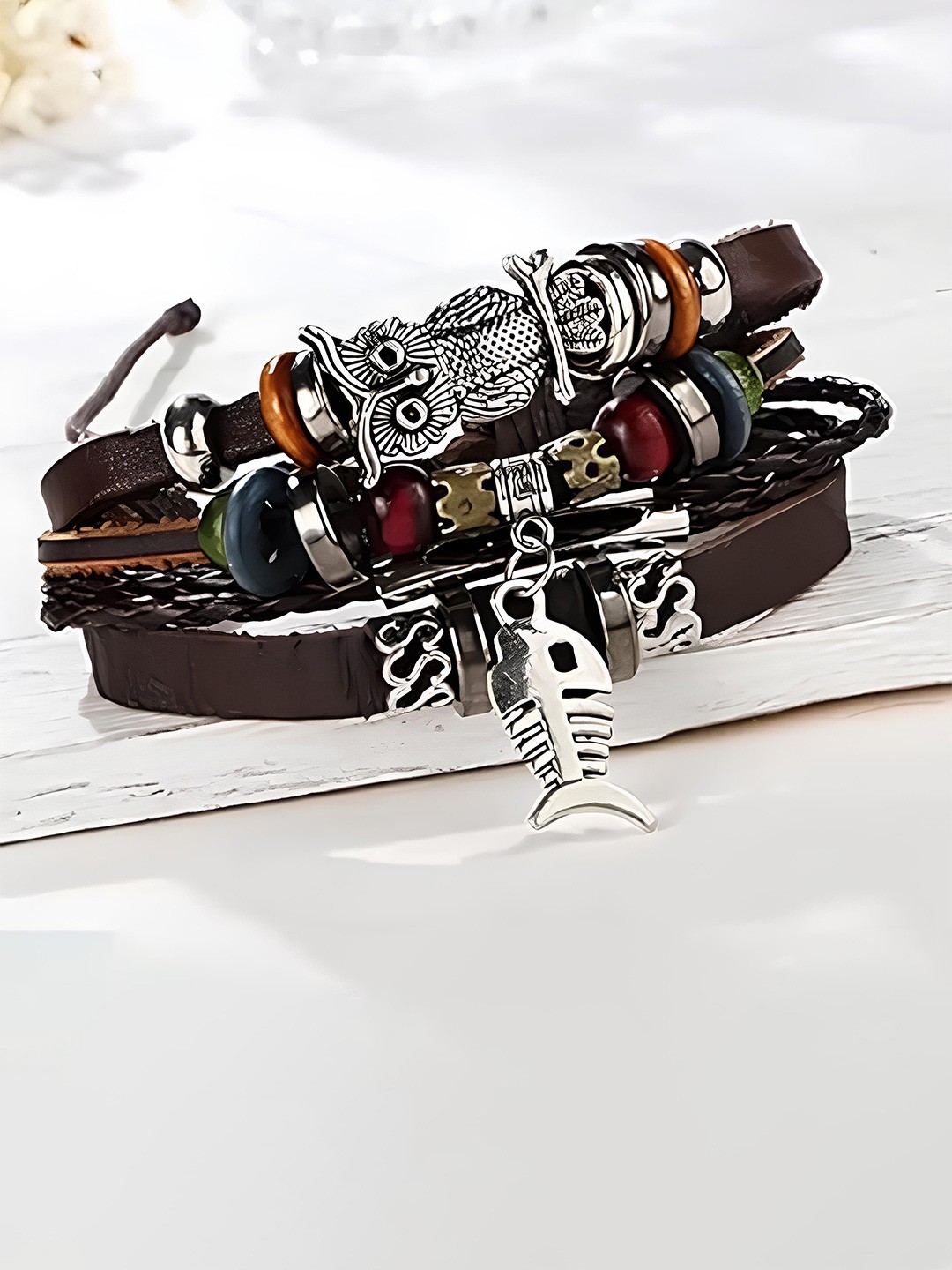 

KARISHMA KREATIONS Men Leather Multistrand Bracelet, Brown
