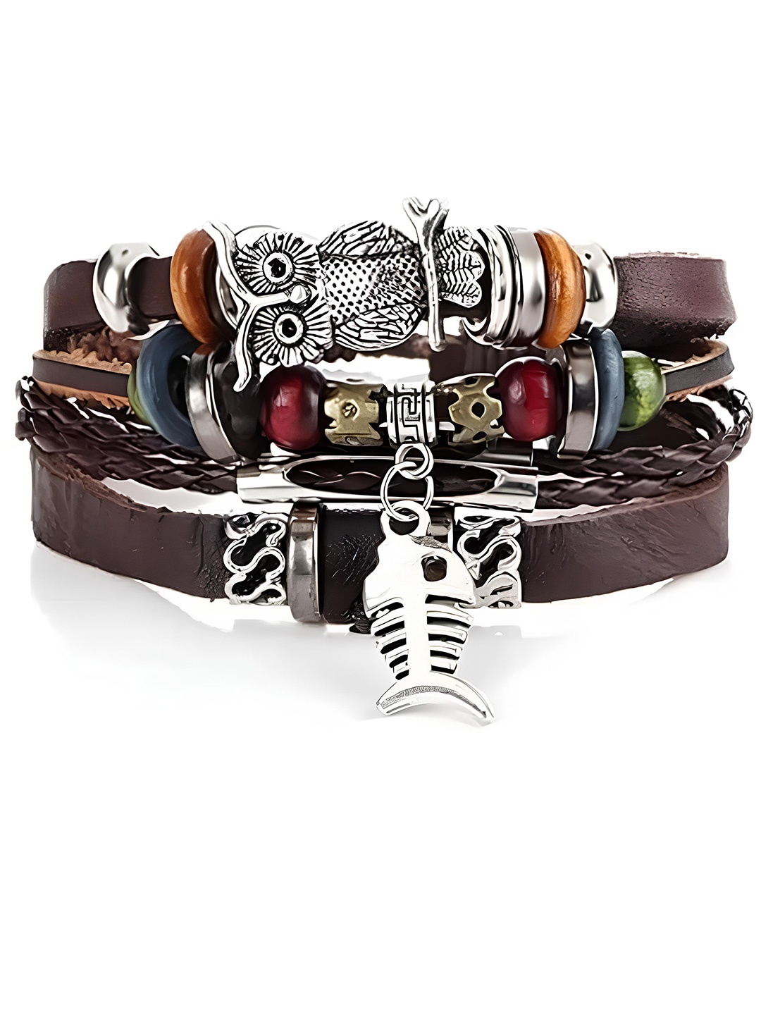 

KARISHMA KREATIONS Men Leather Multistrand Bracelet, Brown