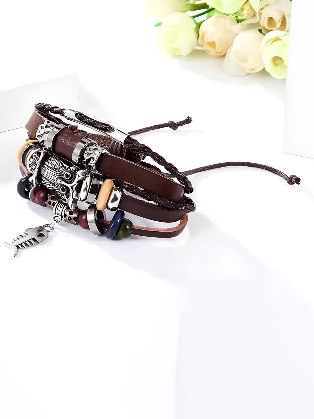 

KARISHMA KREATIONS Men Leather Multistrand Bracelet, Brown
