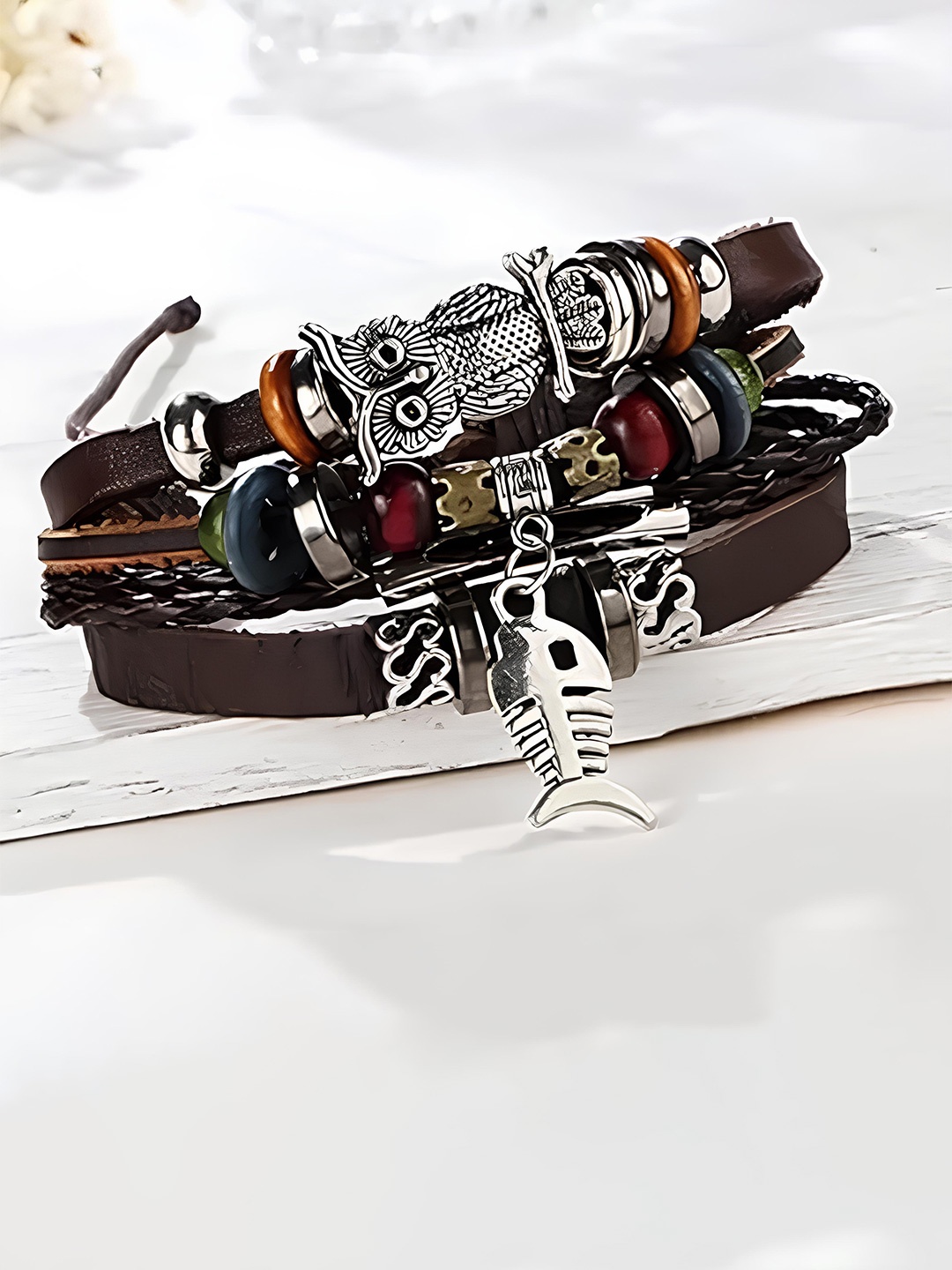 

KARISHMA KREATIONS Men Leather Multistrand Bracelet, Brown