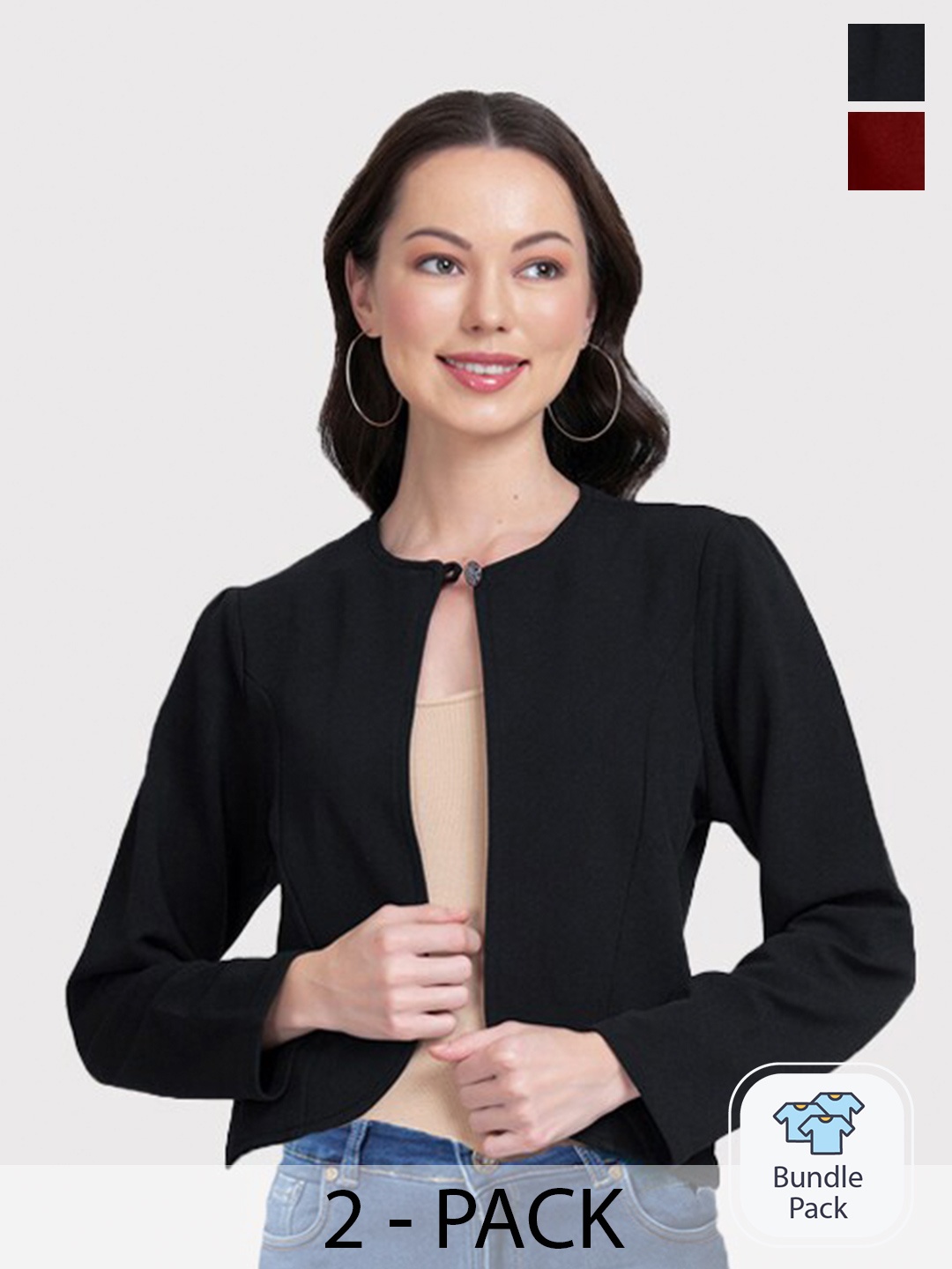 

urSense Pack Of 2 Embellished Crop Button Shrug, Black