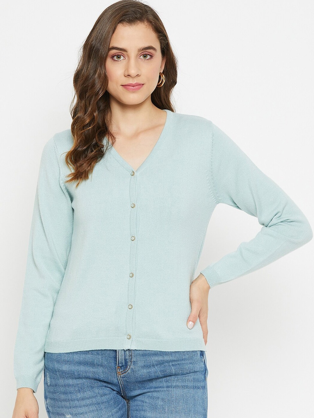 

Madame V-Neck Long Sleeves Acrylic Cardigan, Green