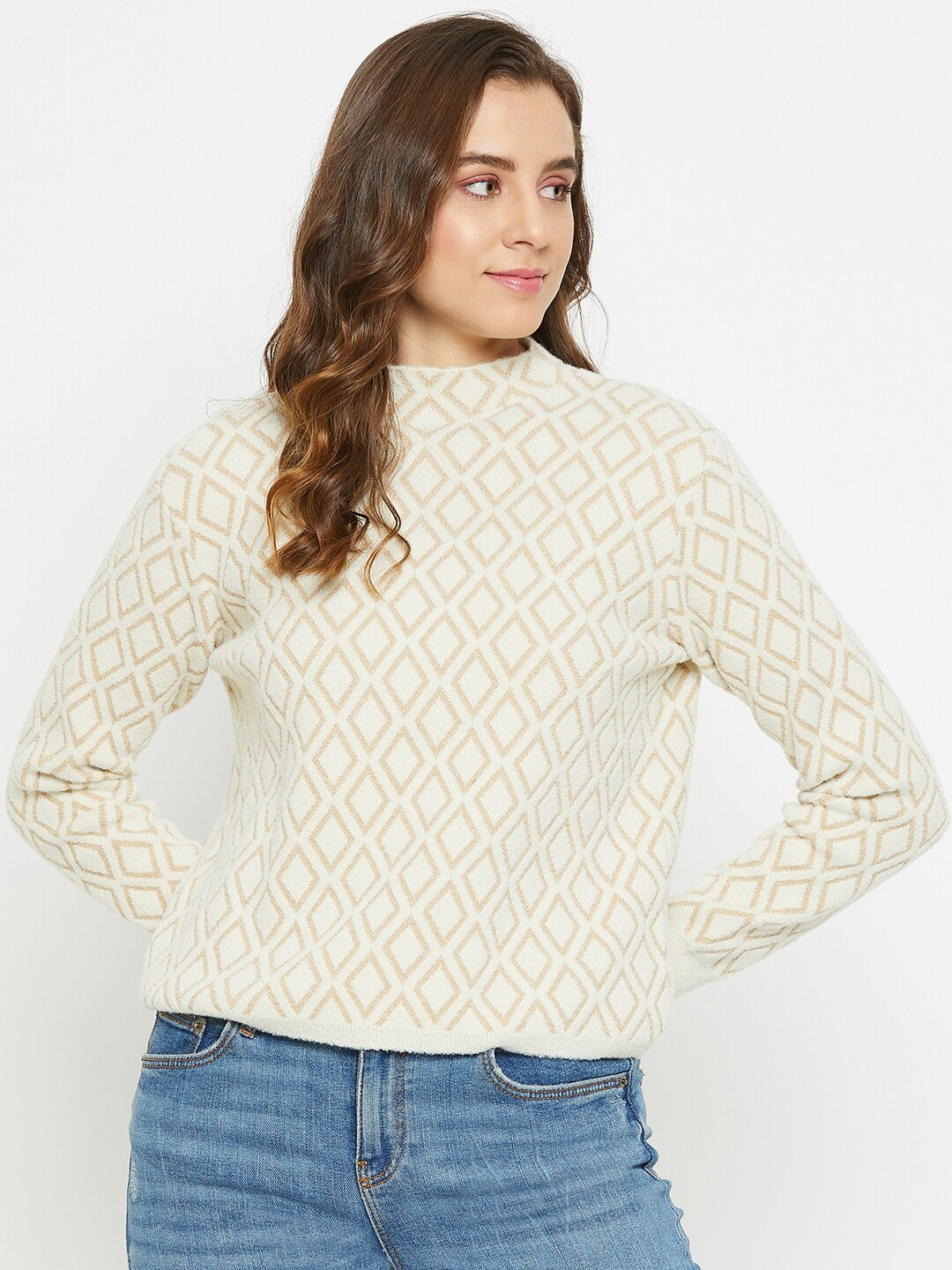 

Madame High Neck Acrylic Pullover, Beige