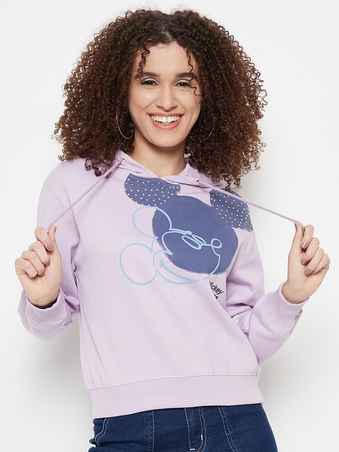 

Madame Graphic Printed Cotton Hooded Pullover Sweatshirt, Purple