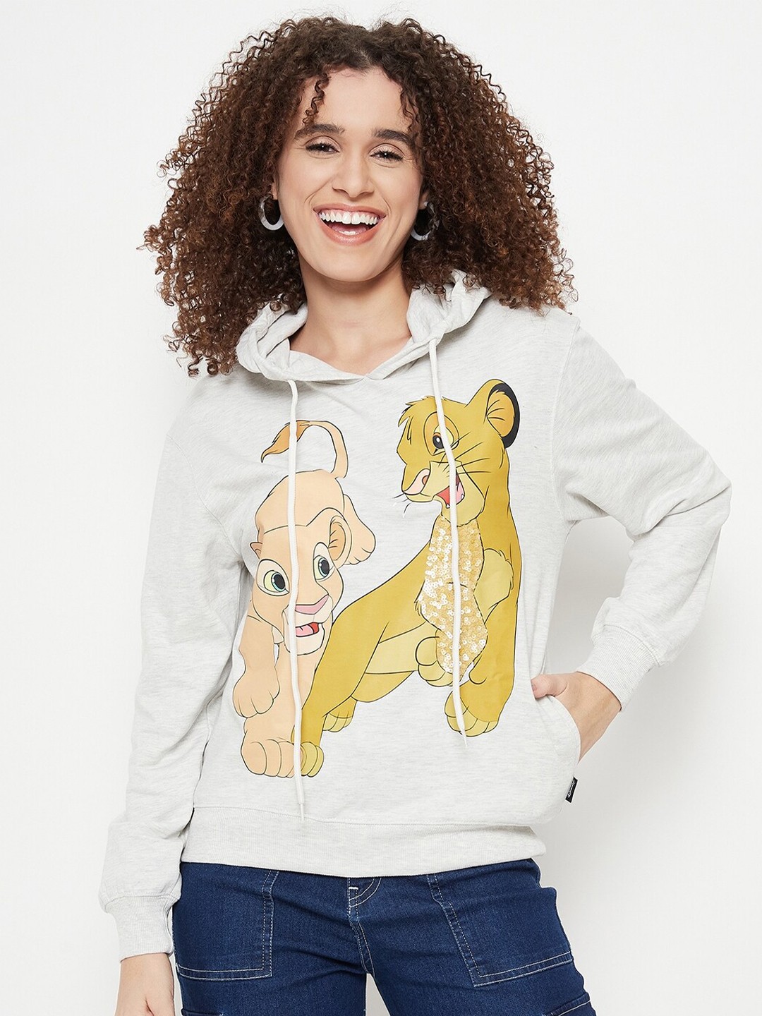 

Madame Lion King Printed Hooded Cotton Pullover, Blue