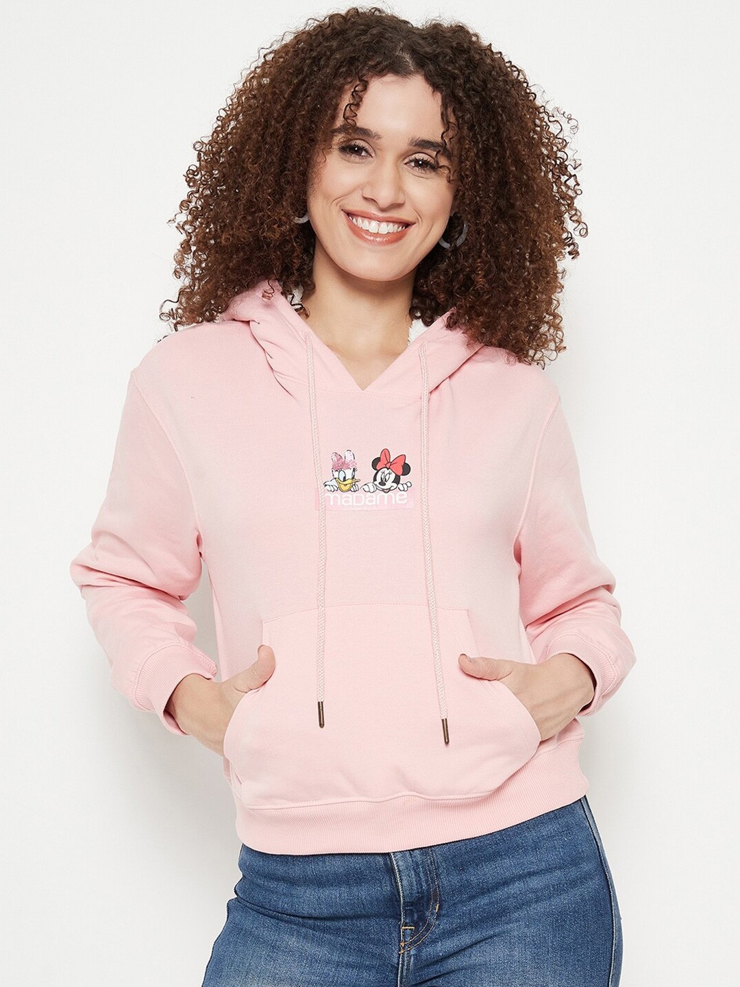 

Madame Mickey Mouse Printed Hooded Cotton Pullover, Pink
