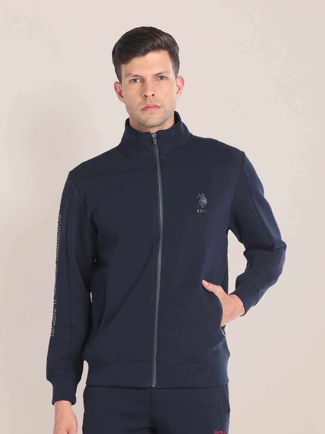 

U.S. Polo Assn. High Neck Front Open Sweatshirt, Navy blue