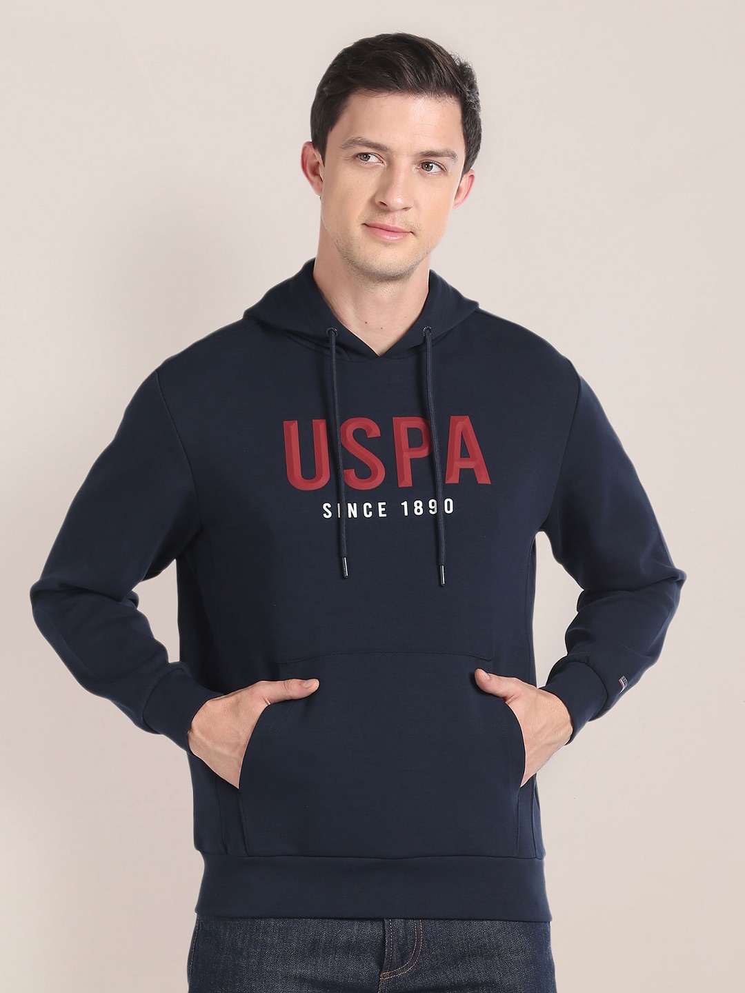 

U.S. Polo Assn. Typography Printed Hooded Pullover, Navy blue