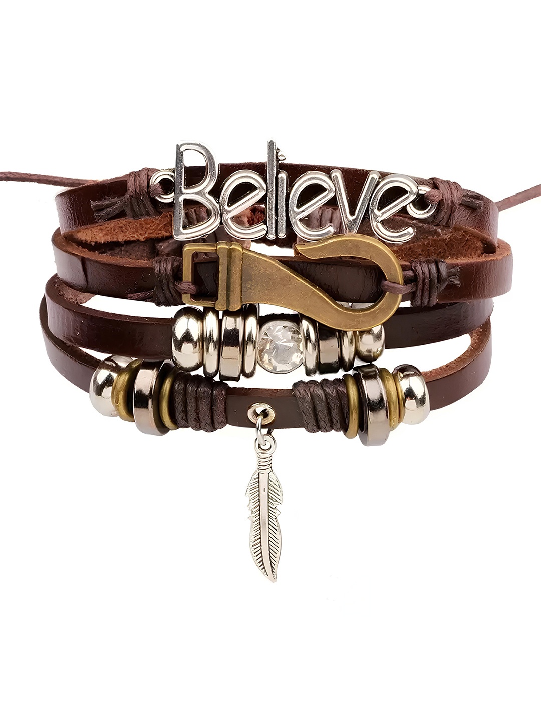 

KARISHMA KREATIONS Men Leather Silver Plated Multistrand Bracelet, Brown