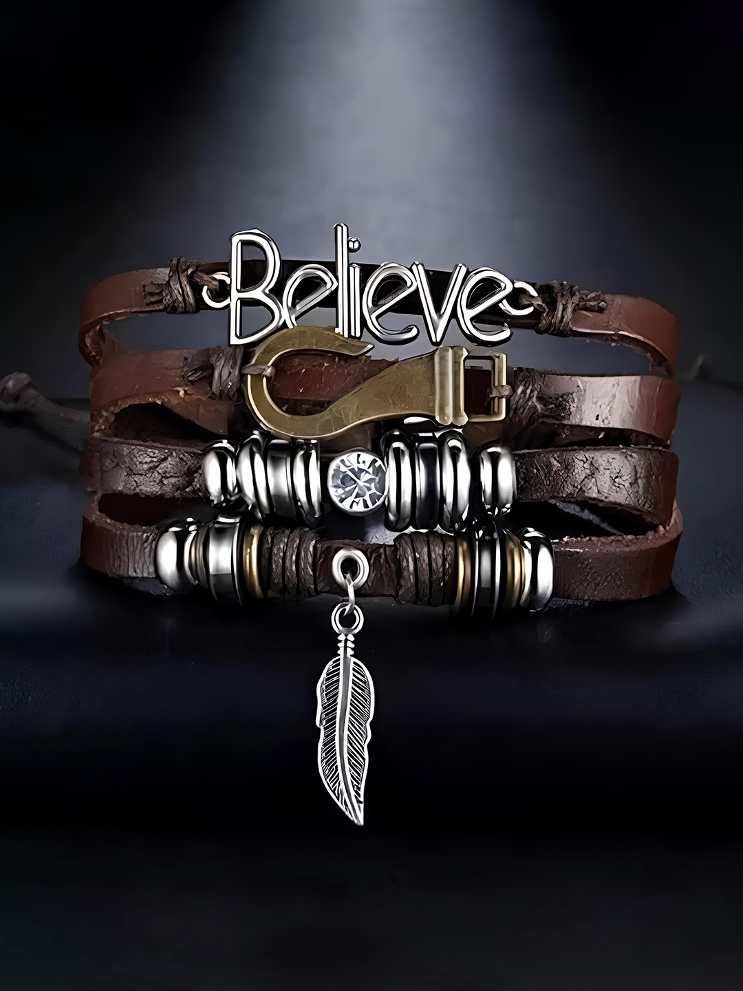 

KARISHMA KREATIONS Men Leather Multistrand Bracelet, Brown