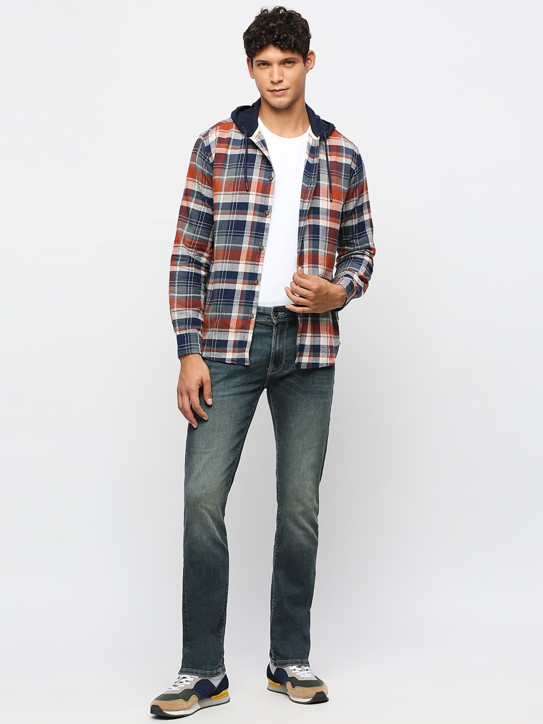 

Pepe Jeans Slim Fit Tartan Checked Hooded Pure Cotton Casual Shirt, Rust