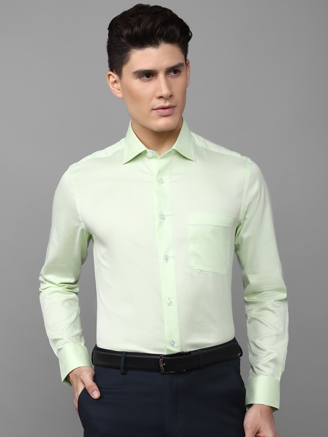 

Louis Philippe Classic Fit Textured Opaque Pure Cotton Formal Shirt, Green