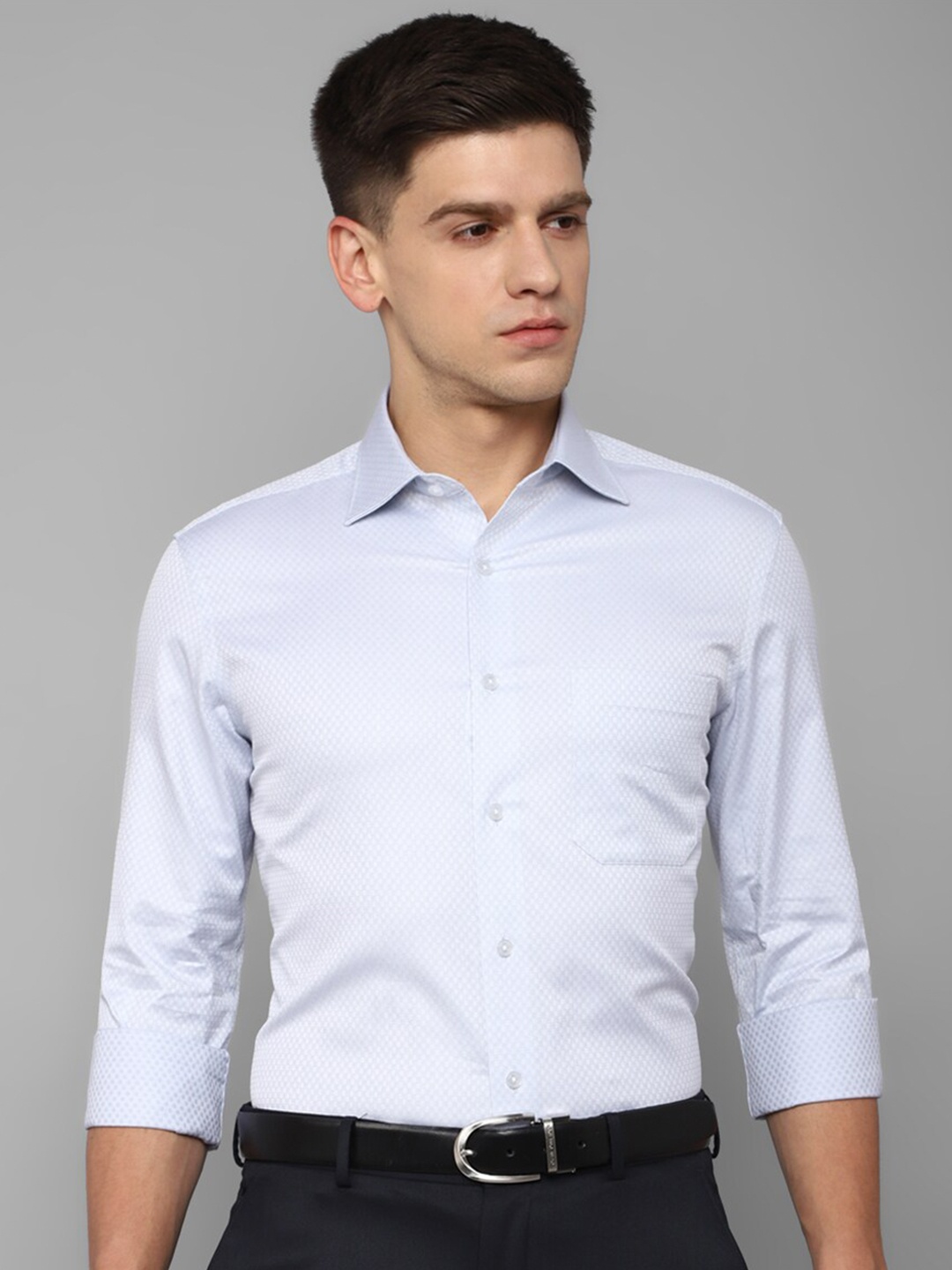 

Louis Philippe Classic Fit Self Design Opaque Pure Cotton Formal Shirt, Blue