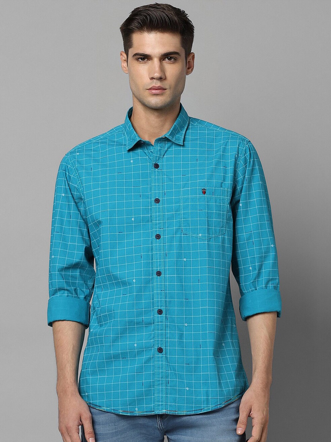 

Louis Philippe Jeans Other Checked Slim Fit Pure Cotton Casual Shirt, Blue