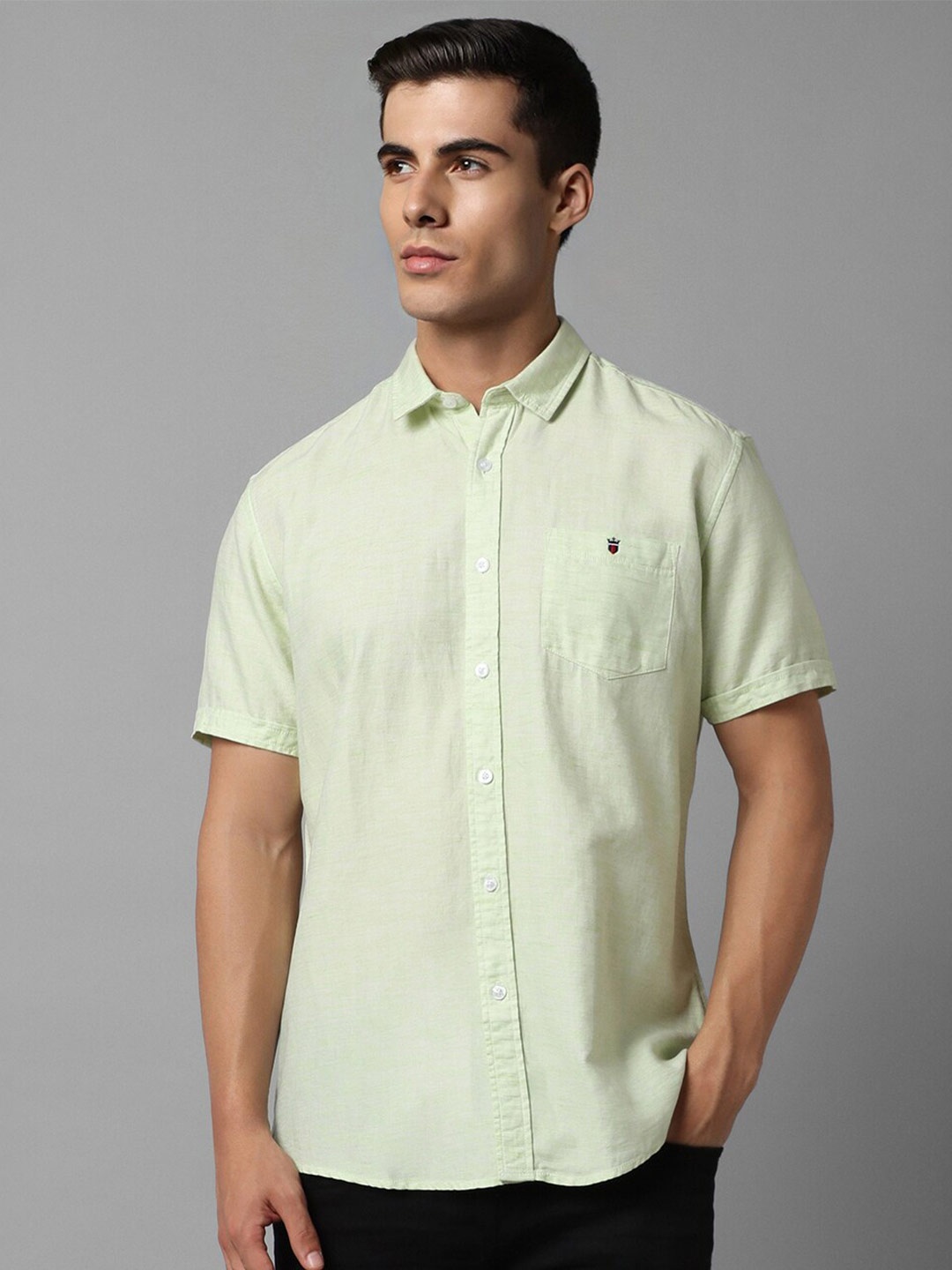 

Louis Philippe Jeans Half Sleeves Slim Fit Cotton Linen Casual Shirt, Sea green