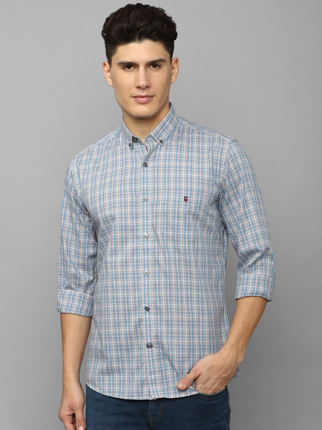 

Louis Philippe Sport Slim Fit Tartan Checks Pure Cotton Casual Shirt, Grey