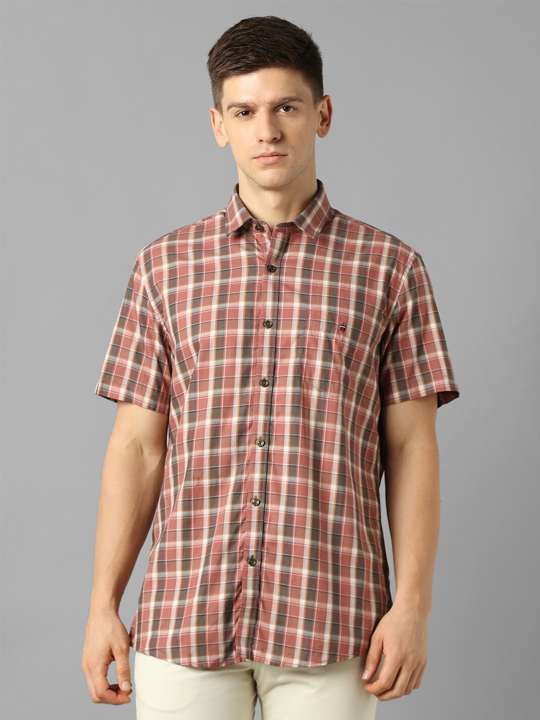 

Louis Philippe Sport Slim Fit Tartan Checked Pure Cotton Casual Shirt, Peach