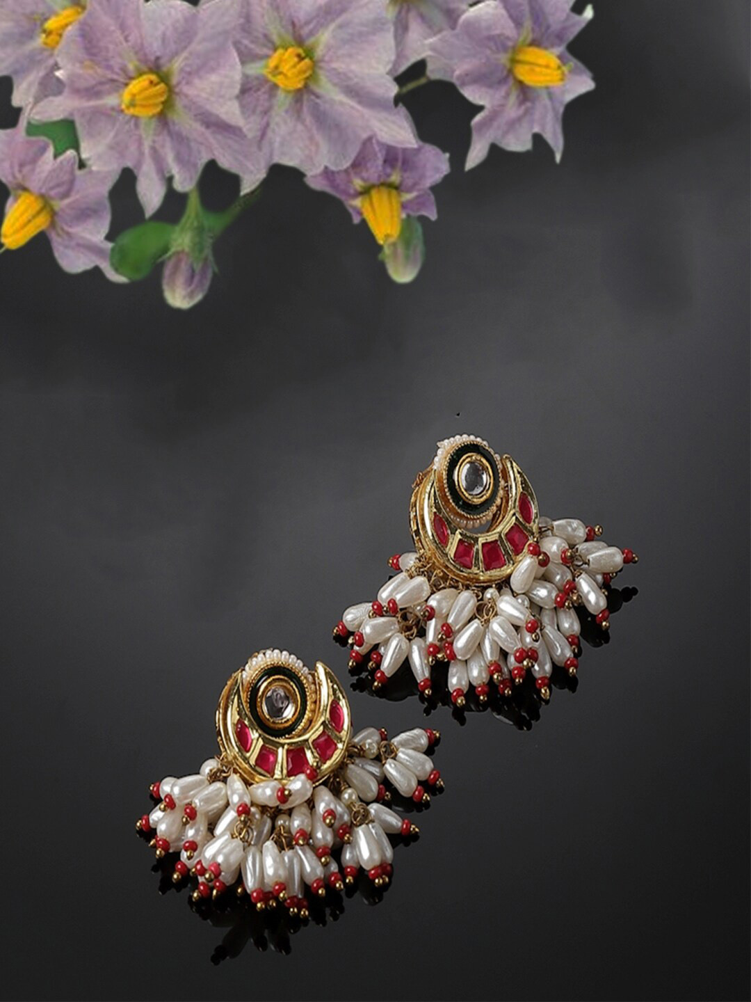 

DUGRISTYLE Gold-Plated Kundan Contemporary Drop Earrings