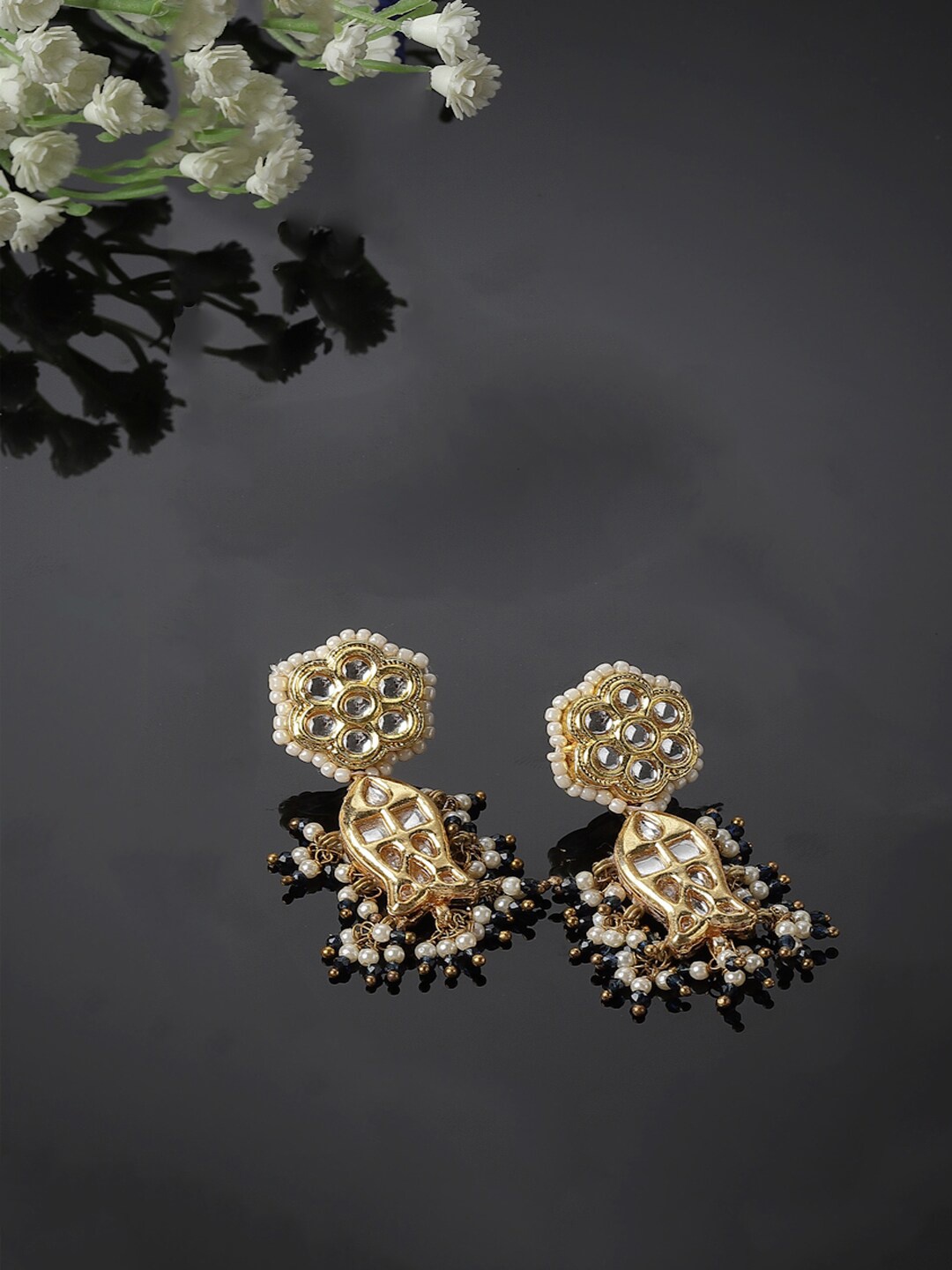 

DUGRISTYLE Gold Plated Kundan Studded Drop Earrings, Green
