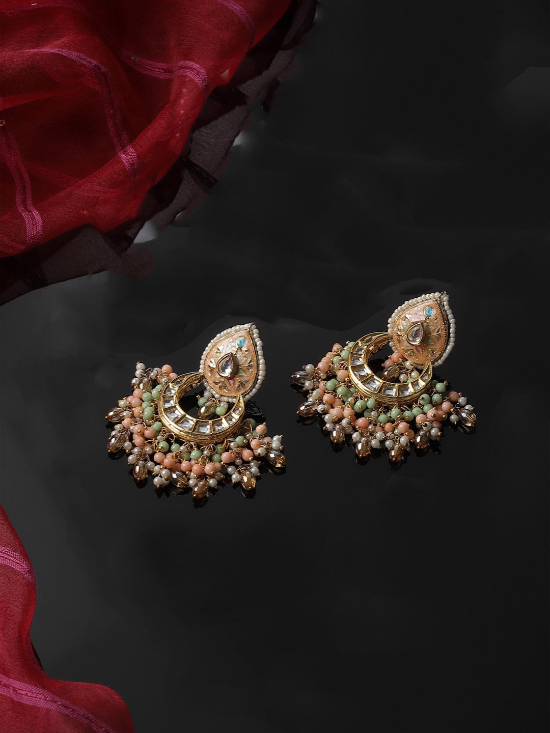 

DUGRISTYLE Gold-Plated Kundan-Studded Contemporary Chandbalis